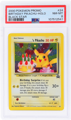 2000 Pokemon Black Star Promo Birthday Pikachu Holo #24 PSA 8 - Image 1