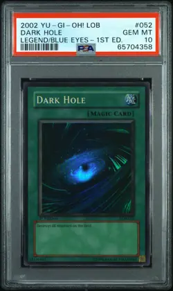 2002 YU-GI-OH! LOB-LEGEND OF BLUE EYES WHITE DRAGON 1ST ED #052 DARK HOLE PSA 10 - Image 1