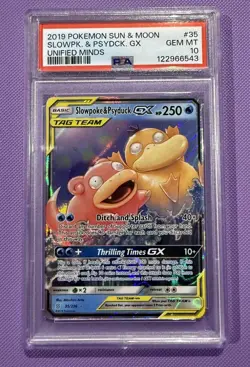 2019 POKEMON SLOWPOKE & PSYDUCK GX 35/236 UNIFIED MINDS TAG TEAM PSA 10 GEM 💎 - Image 1