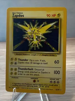 Pokemon TCG Zapdos Base Set Holo Card 16/102 Unlimited Rare, NM-LP Condition - Image 1