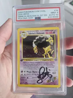 Signed Pokemon Card WOTC Gym Challenge, Sabrina's Alakazam 1st Ed PSA 9 Auto 10 - Image 1