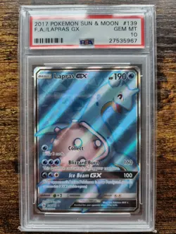 PSA 10 Pokemon TCG Sun & Moon Base Set Lapras GX #139 Ultra Rare FULL ART Holo - Image 1