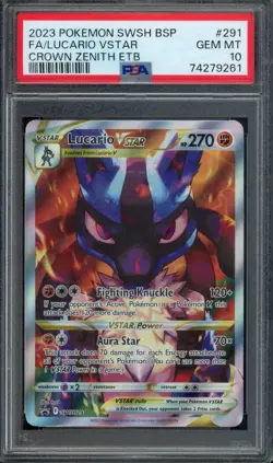 Pokemon Lucario VSTAR Full Art 2023 Crown Zenith ETB Promo #291 PSA 10 Gem Mint - Image 1