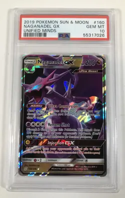 Pokemon 2019 Sun & Moon Unified Minds Naganadel GX 160/236 PSA 10 Gem Mint - Image 1