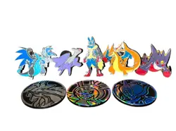 Charizard Lucario Gengar Latios Pokemon 5 Pin Lot 2014 Enamel + Shiny Holo Coins - Image 2