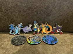 Charizard Lucario Gengar Latios Pokemon 5 Pin Lot 2014 Enamel + Shiny Holo Coins - Image 3