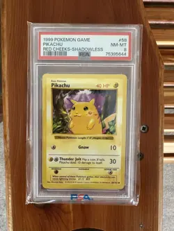 PSA 8 Pikachu 58/102 Red Cheeks Shadowless Base Set 1999 Pokemon Card - Image 1