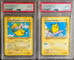 2016 Pokemon XY Evolutions Flying & Surfing Pikachu #110 & #111 PSA 8 Pair - Image 1