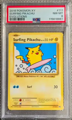 2016 Pokemon XY Evolutions Flying & Surfing Pikachu #110 & #111 PSA 8 Pair - Image 4