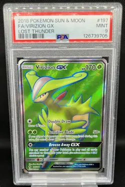 2018 POKEMON SUN & MOON LOST THUNDER #197 FA/VIRIZION GX LOST THUNDER PSA 9 MINT - Image 1