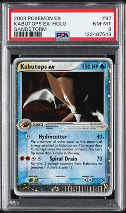 2003 POKEMON EX SANDSTORM #97 KABUTOPS EX-HOLO PSA 8 - Image 1