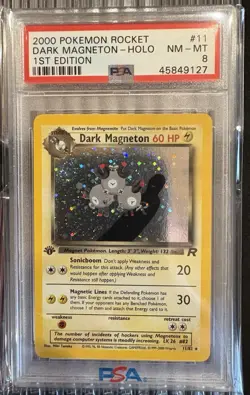 Pokemon TCG Dark Magneton 11/82 Rocket 1st Edition Holo PSA 8 - Image 1