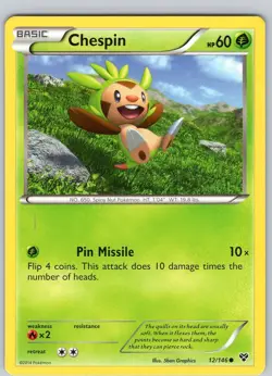 Pokemon TCG Chespin XY Base Set 12/146 Regular Common Card Played LP - Image 1