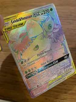 NM! Celebi & Venusaur GX (182/181) S&M Tag Team Team Up Rainbow Pokemon Card! - Image 3