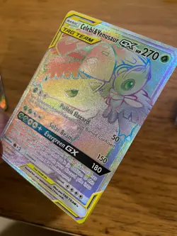 NM! Celebi & Venusaur GX (182/181) S&M Tag Team Team Up Rainbow Pokemon Card! - Image 4