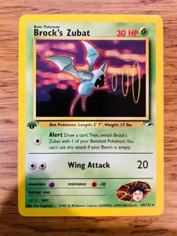 1st Edition Brock's Zubat (24/132) Rare Gym Heroes Set Pokemon Card! - Image 2