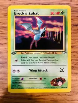 1st Edition Brock's Zubat (24/132) Rare Gym Heroes Set Pokemon Card! - Image 4