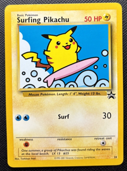 Surfing Pikachu Black Star Promo 28 Pokemon League NM 2001 - Image 1