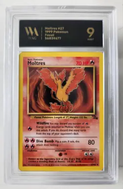 WAG Graded Mint 9 Moltres 27/62 Fossil Regular Pokemon Card Slab Tcg Vintage - Image 1