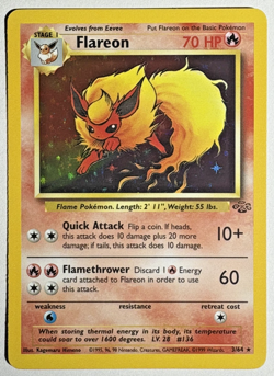 Pokemon TCG Flareon Rare Holo Card #3/64 Jungle - Image 1
