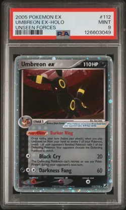 2005 POKEMON EX UNSEEN FORCES #112 UMBREON EX-HOLO PSA 9 - Image 1
