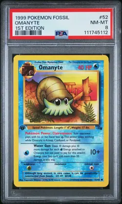 1999 POKEMON FOSSIL 1ST ED #52 OMANYTE PSA 8 - Image 1
