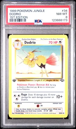 1999 POKEMON JUNGLE 1ST ED #34 DODRIO PSA 8 - Image 1