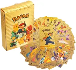 55 PCS Gold Foil Pokemon Style Cards - VMAX, GX, EX Rare Trading Cards Set - No - Image 1