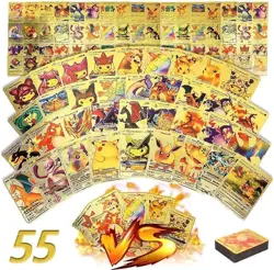 55 PCS Gold Foil Pokemon Style Cards - VMAX, GX, EX Rare Trading Cards Set - No - Image 4