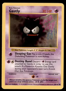 2X Pokemon Card Shadowless Gastly Base Set 50/102 MODERATELY PLAYED Non-Holo TCG - Image 1