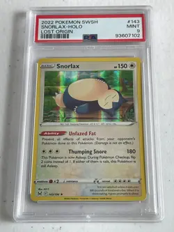 MINT HOLO RARE Snorlax! PSA 9! Pokemon TCG Sword & Shield Lost Origin 143/196 - Image 1