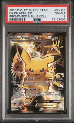 2016 POKEMON XY BLACK STAR PROMO RED & BLUE COLL FULL ART/PIKACHU EX PSA 8 - Image 1