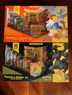 Reshiram & Charizard GX + Pikachu & Zekrom GX Premium Collection Sealed Pokemon 820650809910 - Image 1