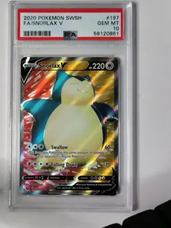 Psa 10 Snorlax V (Full Art) 197/202 Swsh01: Sword & Shield Holo Pokemon - Image 1