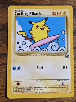 Pokemon Wotc Black Star Promo # 28 **SURFING PIKACHU** Really Nice Card,,read - Image 1