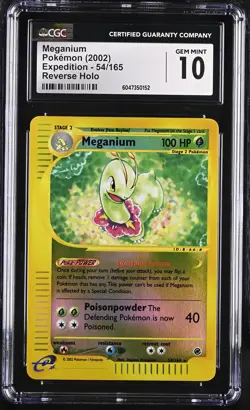 CGC 10 GEM MINT Meganium 2002 Expedition 54/165 Reverse Holo Pokemon Card - Image 1