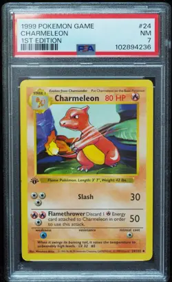 1st Edition Shadowless Charmeleon 24/102 Base Set Pokemon Card PSA 7 - Image 1