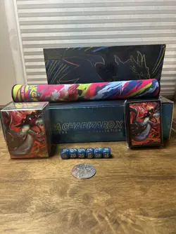 Mega Charizard X ex UPC Mat, Card Boxes, Coin, and Sleeves - Phantasmal Flames - Image 1