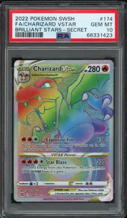 2022 Pokemon SWSH Brilliant Stars Charizard Vstar 174/172 PSA 10 Gem Mint Secret - Image 1