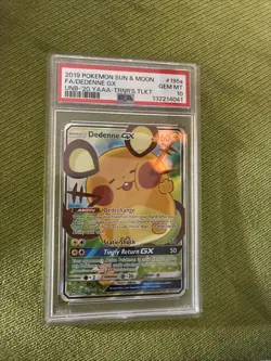 2019 POKEMON SUN & MOON UNBROKEN BONDS #195A FULL ART DEDENNE GX PSA 10 - Image 1