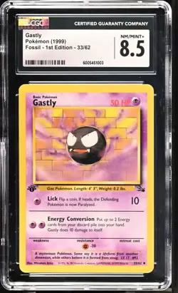 Pokemon Gastly 33/62 1999 Fossil - 1st Edition Uncommon CGC PSA Beckett 8.5 - Image 1