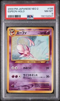 2000 Pokemon P.M. Japanese Neo 2 ESPEON Holo Foil Card #196 PSA 8 NM-MT - Image 1