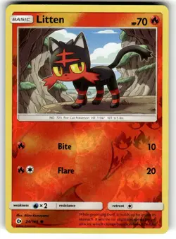 Pokemon TCG Litten Sun & Moon Base Set 24/149 Reverse Holo Common Card NM - Image 1