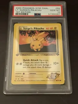 Pikachu Gym Challenge 1st Edition Lt. Surge's Regular Card 84/132 PSA 10 - Image 1
