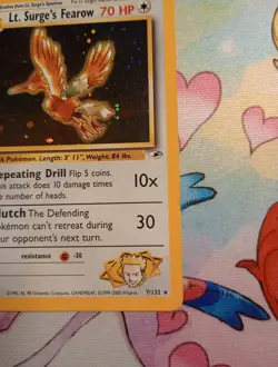 Pokemon TCG Lt. Surge's Fearow Holo Rare Card 7/132 Gym Heroes - Image 3