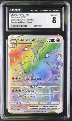 CGC 8 CHARIZARD VSTAR 174 BRILLIANT STARS SECRET RAINBOW RARE POKEMON NM/ MINT - Image 1