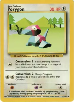 Porygon 39/102 Pokemon CCG Base set NM non-holo - Image 1