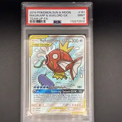 2019 POKEMON SUN & MOON TEAM UP #161 FULL ART/MAGIKARP & WAILORD GX PSA 9 - Image 1