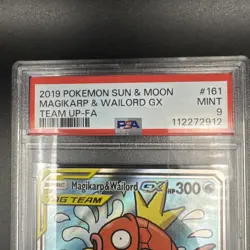 2019 POKEMON SUN & MOON TEAM UP #161 FULL ART/MAGIKARP & WAILORD GX PSA 9 - Image 2