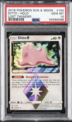 2018 POKEMON SUN & MOON LOST THUNDER #154 DITTO-HOLO PSA 10 - Image 1